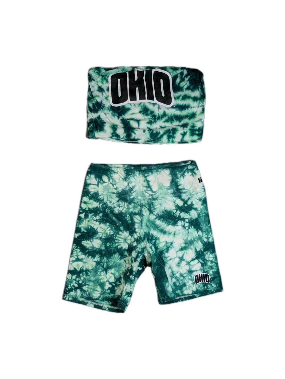 Pink Victoria Secret Womens M Ohio Green Tie Dye Biker Shorts Set Yoga Outfit